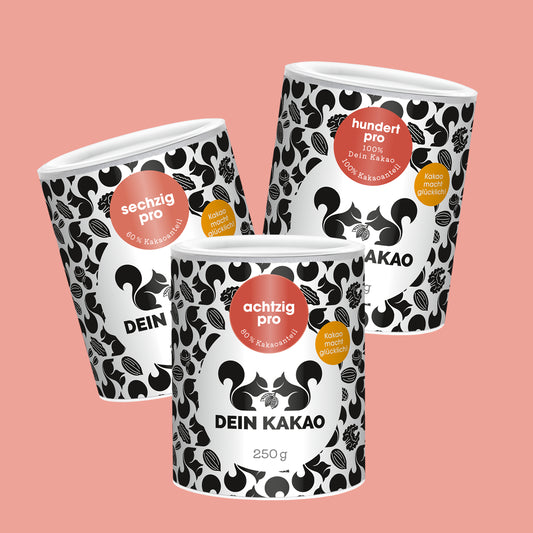 Unser Puristen-Trio als Geschenkset 750 g Bio-Schokoladenpulver