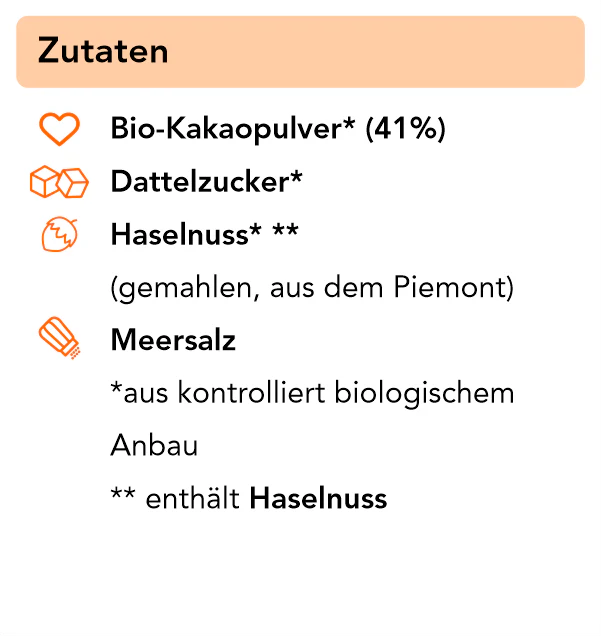 Haselnuss Bio Schokoladenpulver 250 g mit gemahlenen Haselnüssen aus dem Piemont