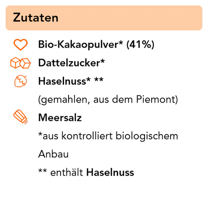Haselnuss Bio Schokoladenpulver 250 g mit gemahlenen Haselnüssen aus dem Piemont