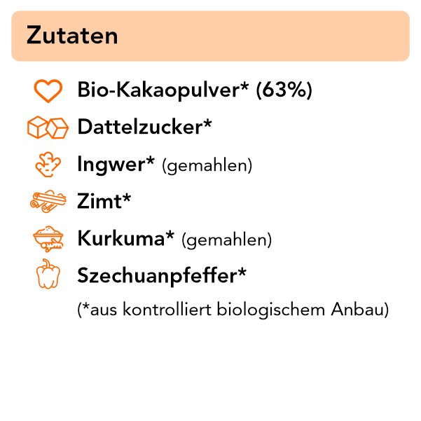 Rosas Mischung Bio Schokoladenpulver mit Ingwer, Zimt und Kurkuma 250 g