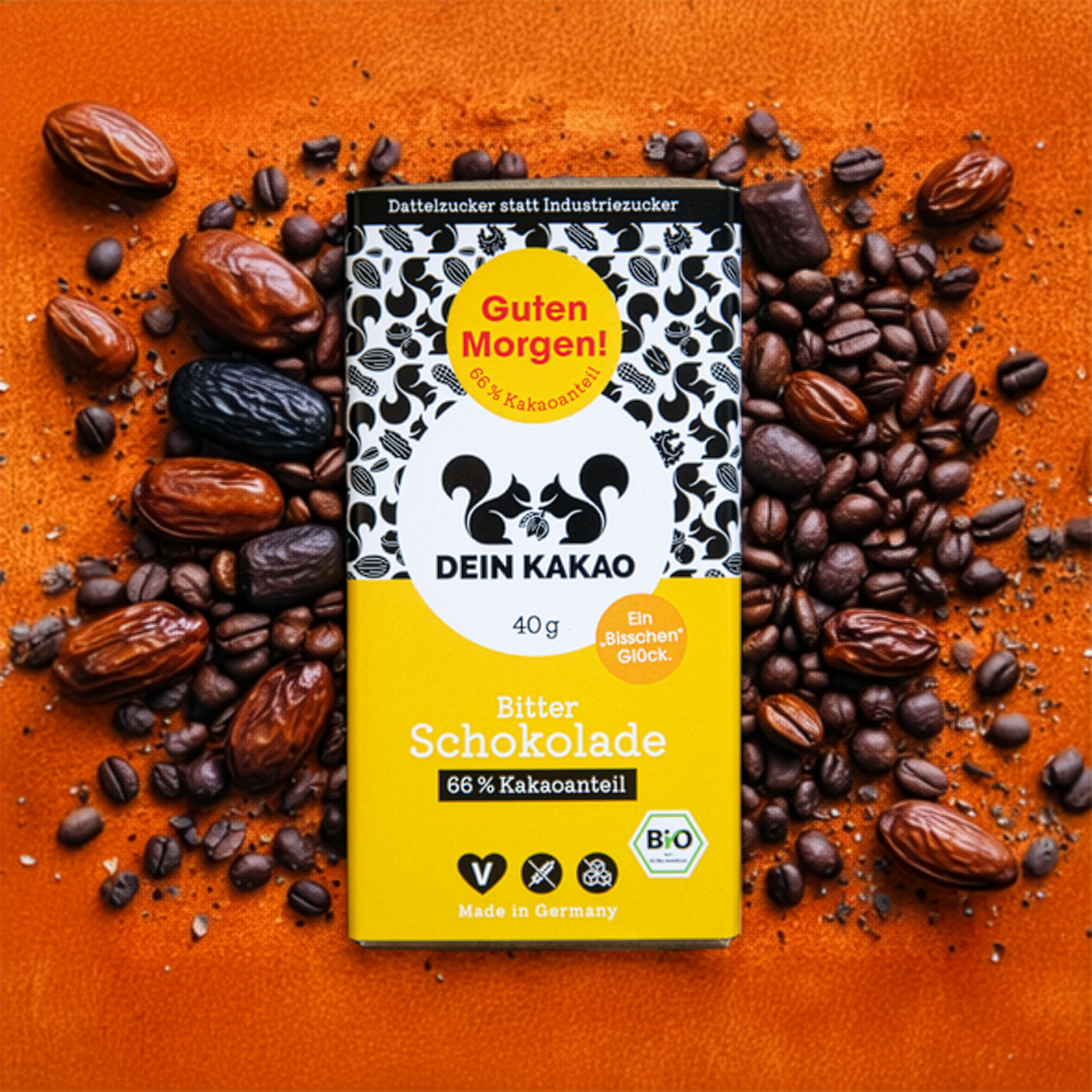 Guten Morgen! – Bio Bitterschokolade mit Dattelzucker & Kaffee 40 g