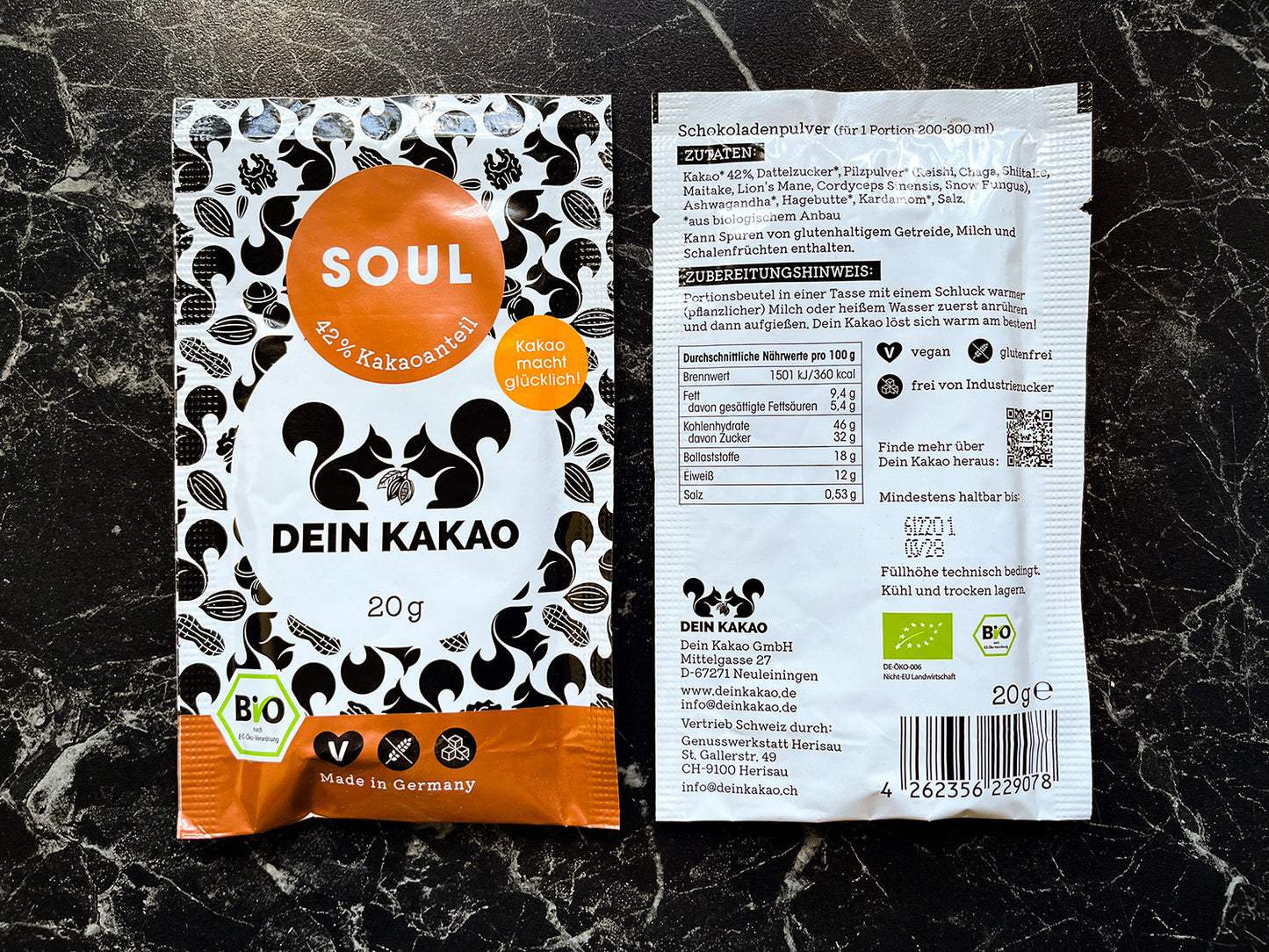 SOUL Bio Schokoladenpulver mit adaptogenen Pilzen 20er-Box 400 g