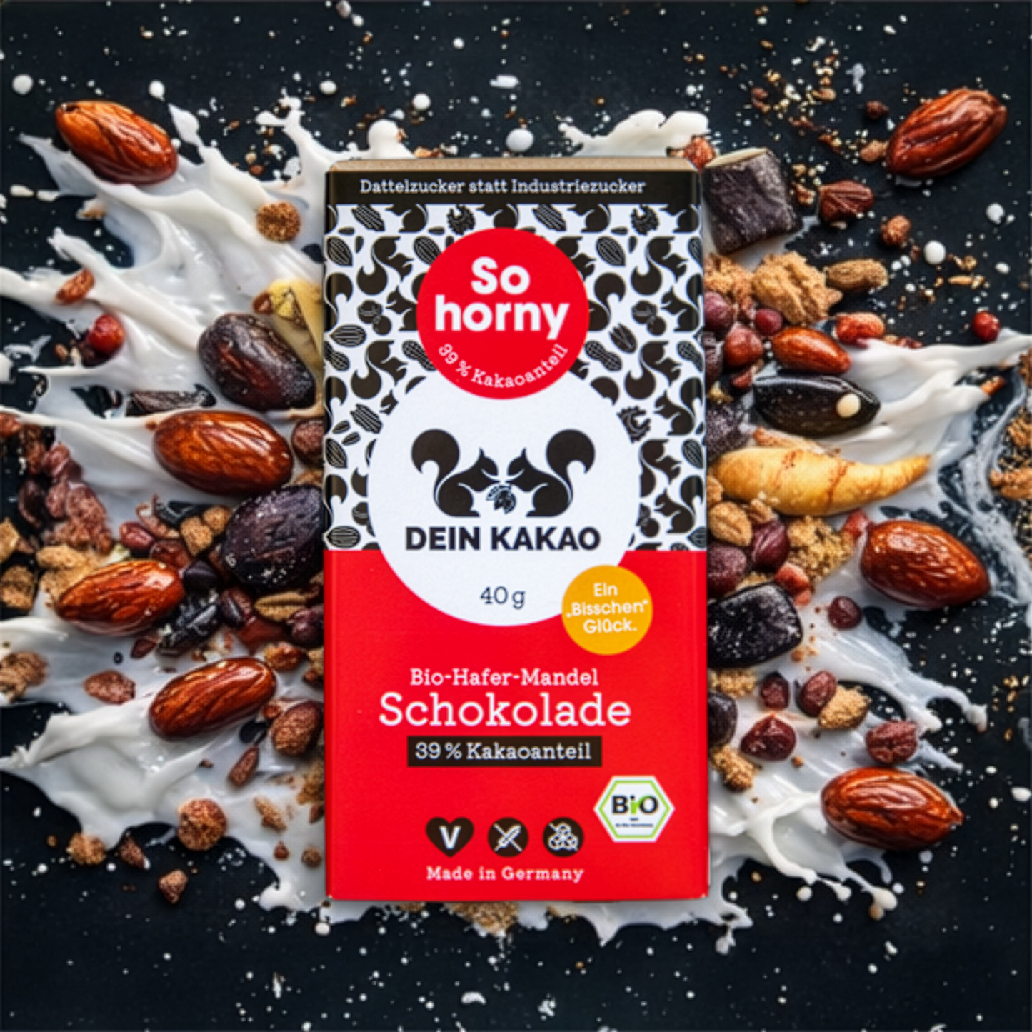 1 VE 20x So horny – Zartschmelzende Bio-Kakao-Tafel auf Hafer-Mandelbasis, Dattelzucker und Tonkabohne 40 g
