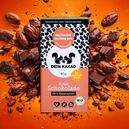 sechsundsechzig pro – Bio Bitterschokolade mit Dattelzucker 40 g