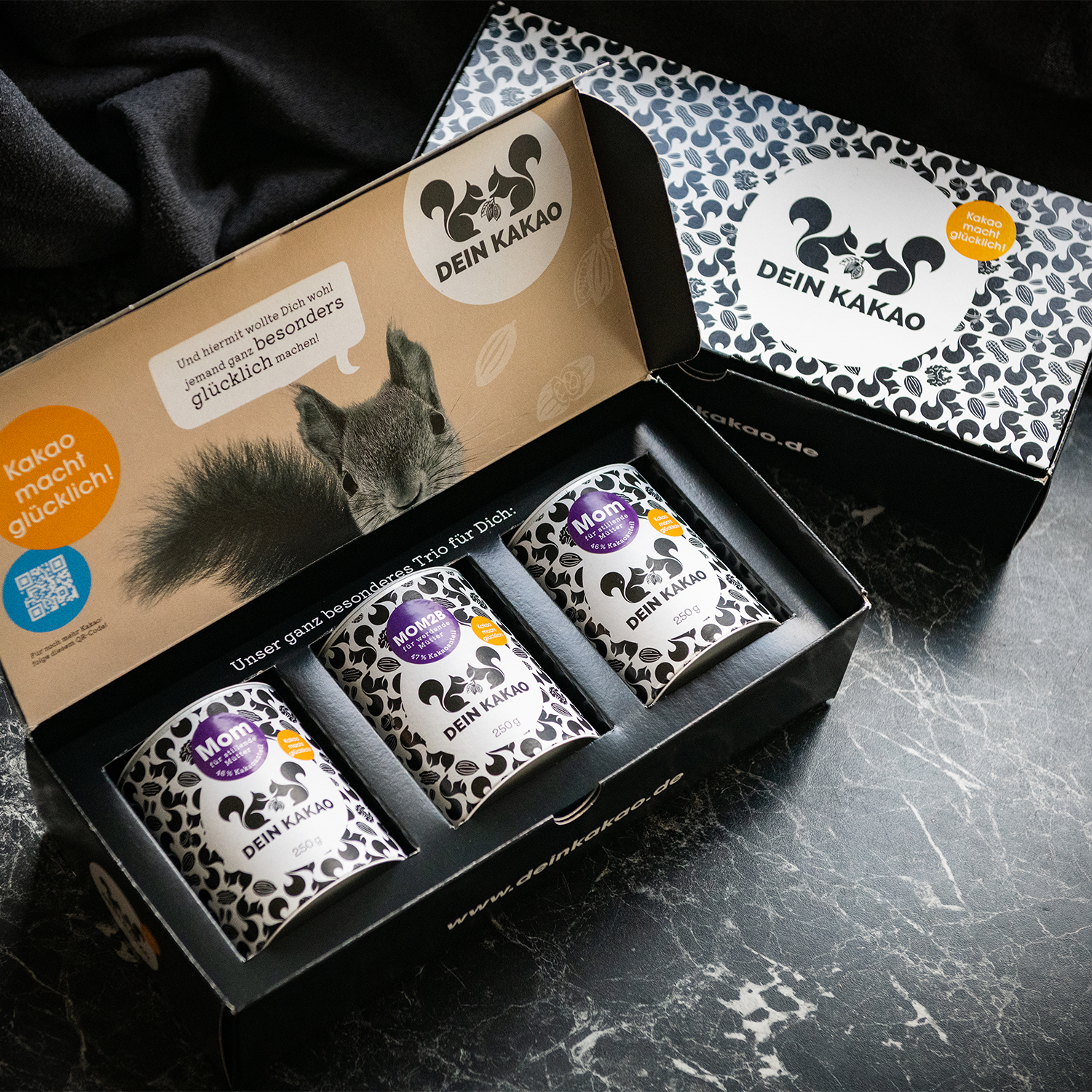 Schokoladenpulver – unser Schwangerschafts- und Stillzeit-Trio 750 g mit Geschenkverpackung