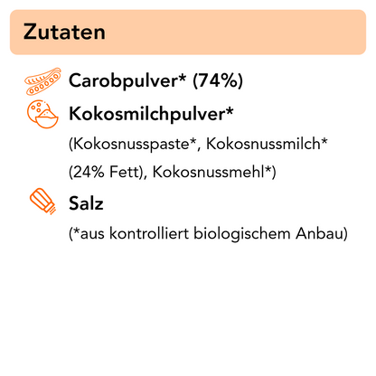 bacio de coco – unser Bio Getränkepulver auf Carobbasis mit Kokos