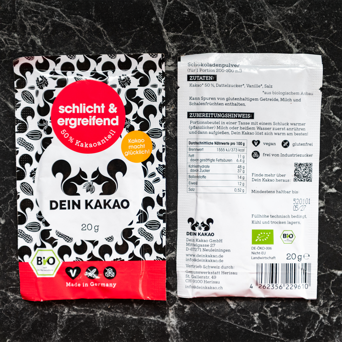 schlicht & ergreifend Bio-Schokoladenpulver 20er-Box 400 g