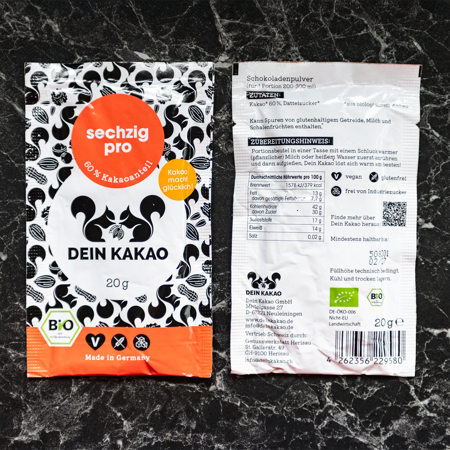 sechzig pro Bio-Schokoladenpulver 20er-Box 400 g