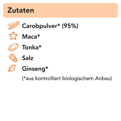ti amo – unser Bio Getränkepulver auf Carobbasis mit Tonka, Maca und Ginseng 250 g